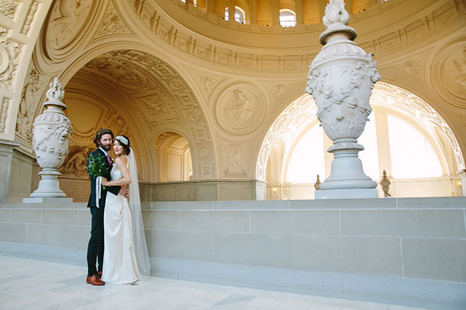 San Francisco City Hall wedding, Bride and groom standing together at their ceremony