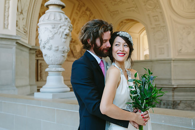 San Francisco City Hall wedding, Groom holding his bride