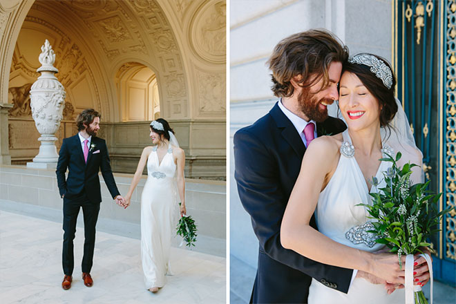 San Francisco City Hall wedding, Bride and groom walking