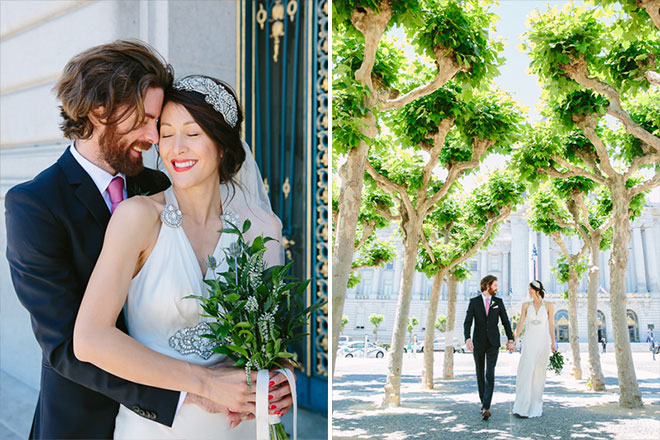 San Francisco City Hall wedding, Bride and groom walking