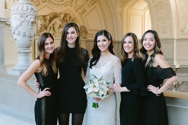 San Francisco wedding
photographer, bride with her sisters at a San Francisco City Hall wedding
