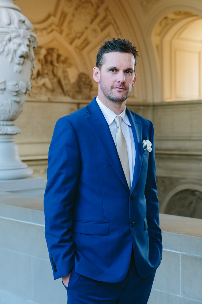 San Francisco wedding
photographer, portrait of groom at San Francisco City Hall