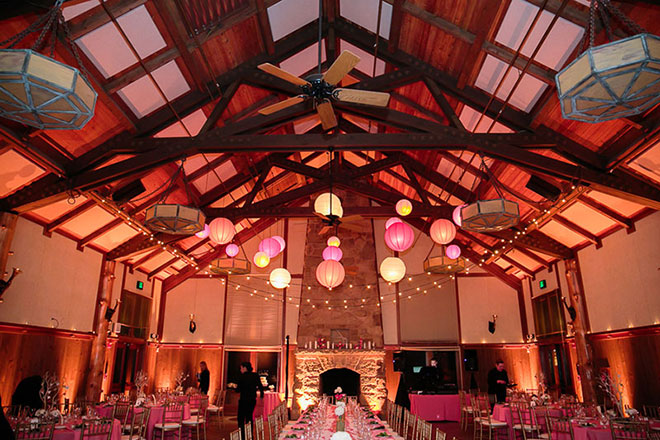 pink round lanterns at San Francisco zoo wedding reception