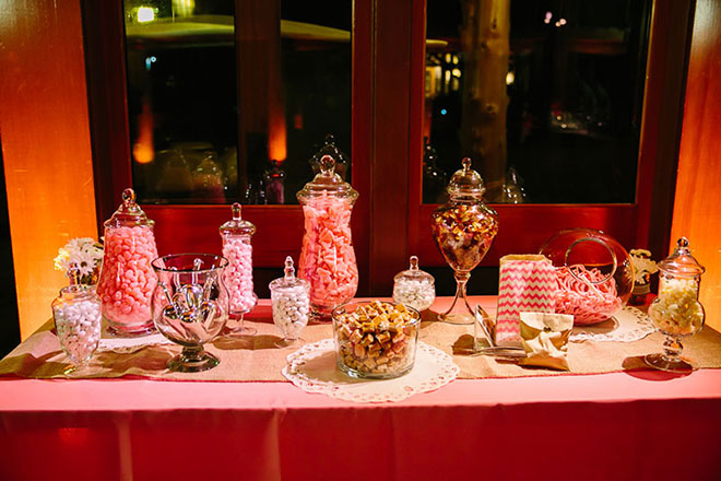pink dessert bar with candies